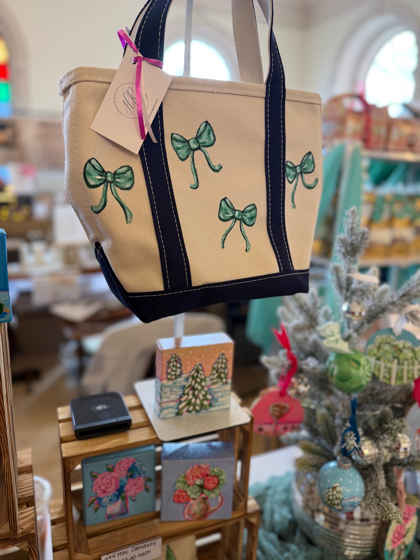 Green Bow tote bag